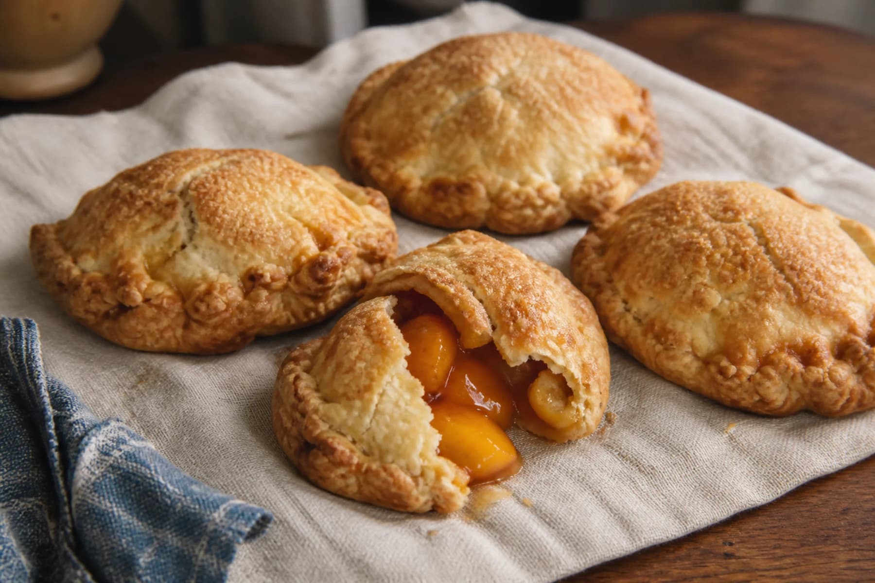 Hands shaping peach pastries using touch to judge the dough